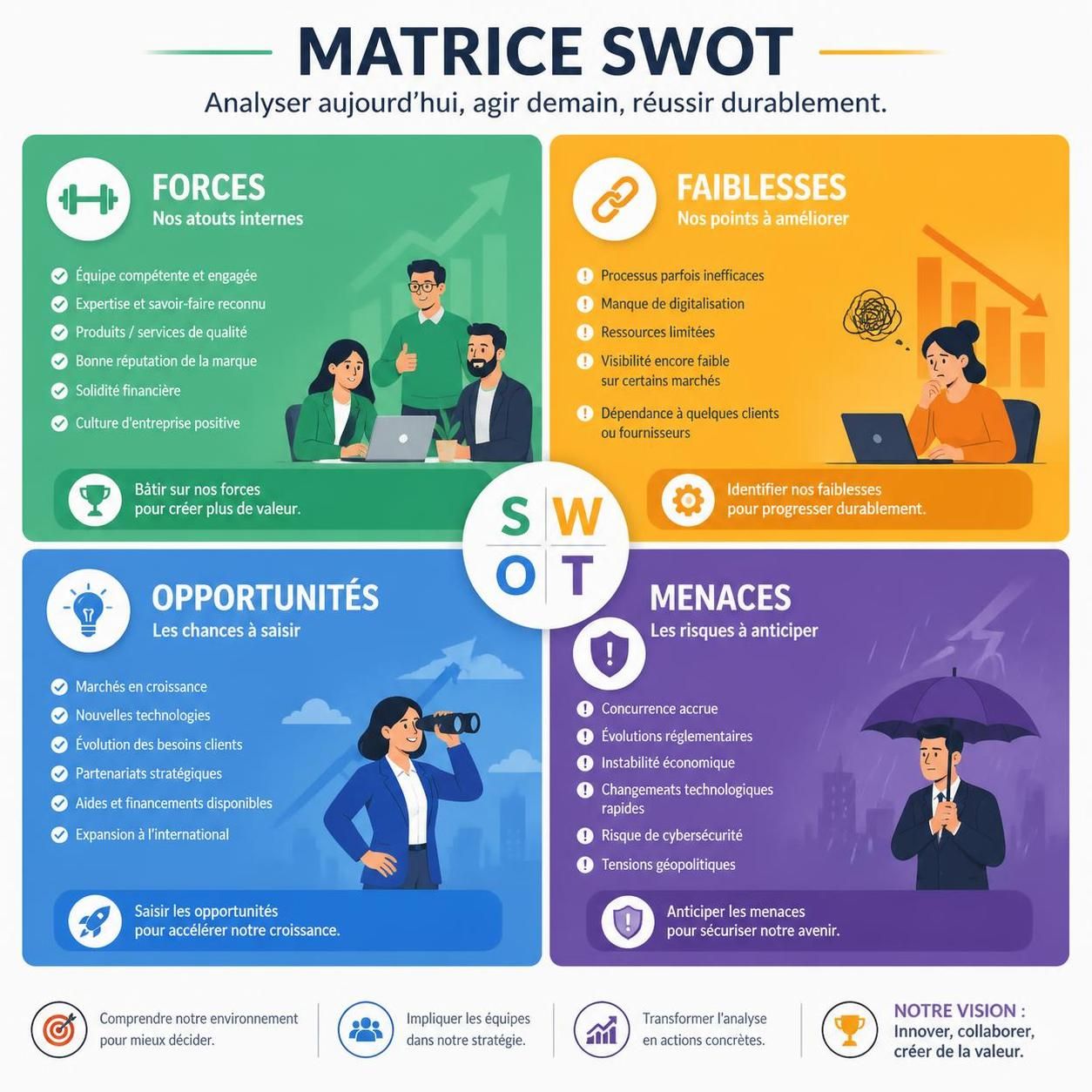découvrez comment réaliser un exemple swot efficace pour analyser les forces, faiblesses, opportunités et menaces de votre entreprise et booster votre stratégie.