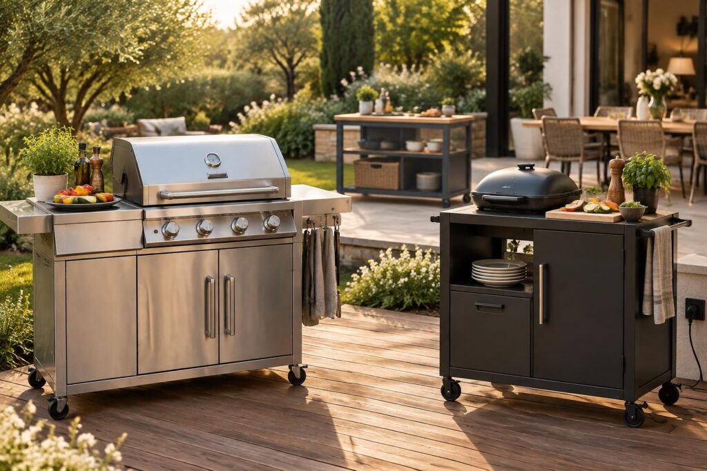 découvrez les dessertes pour barbecue adaptées aux modèles à gaz et électriques, conçues pour aménager votre espace extérieur avec praticité.